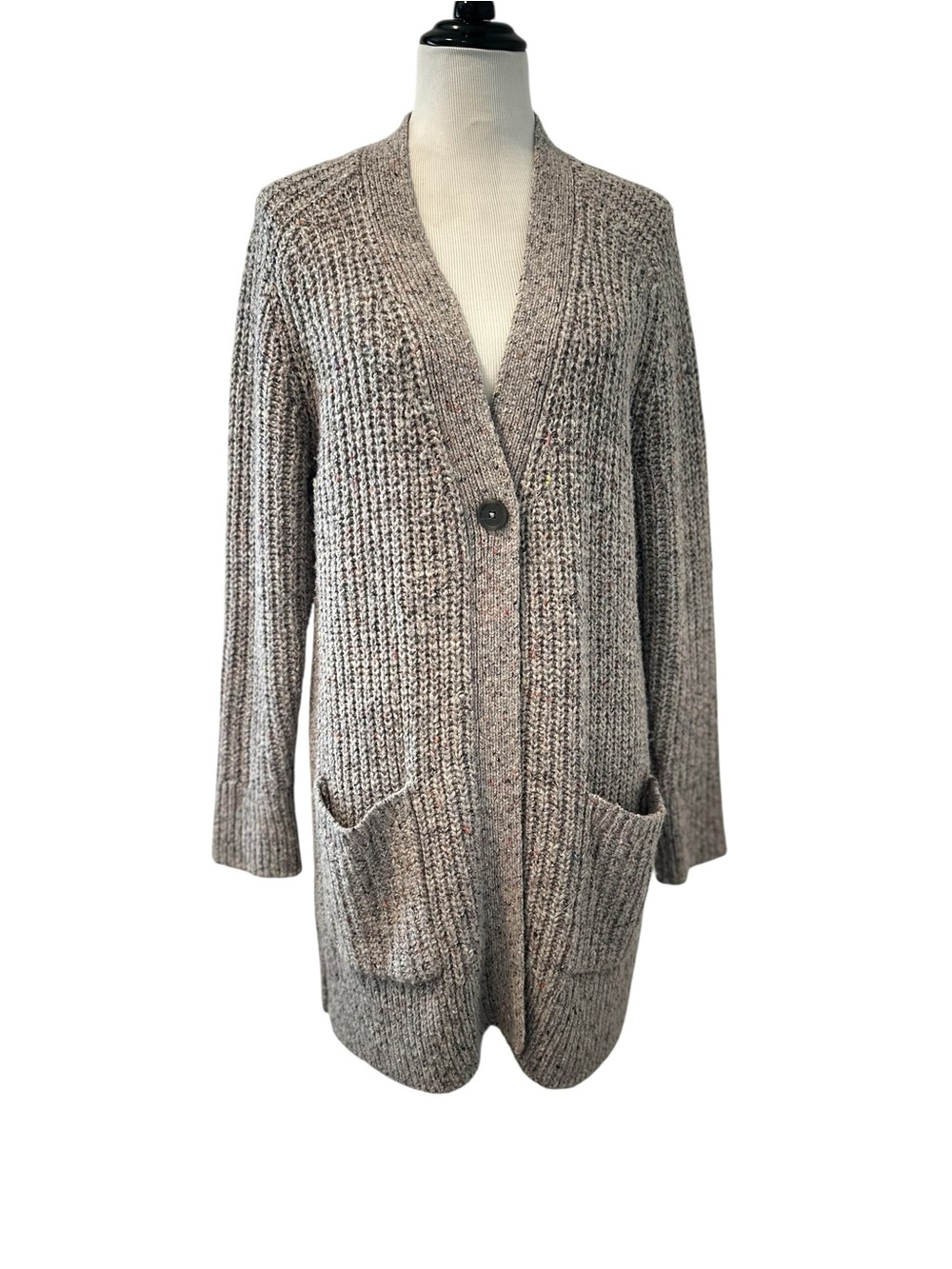 Madewell Taupe/Gray Colorfleck Longline  Speckled Knit Cardigan